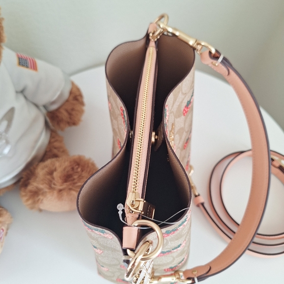 NWT Coach CB602 Mollie Bucket Bag 22 In Signature Canvas With Strawberry Print - Picture 8 of 11